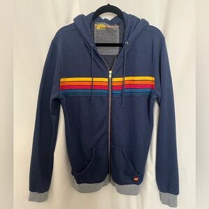 Aviator Nation Dark Blue Hoodie with Multicolor Stripes